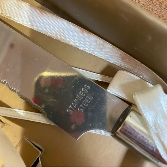 Set of Wedding Cake Knife and Server / Acrylic and Stainless Steel EUC - Picture 2 of 15